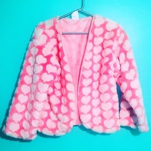 Pink heart faux fur coat